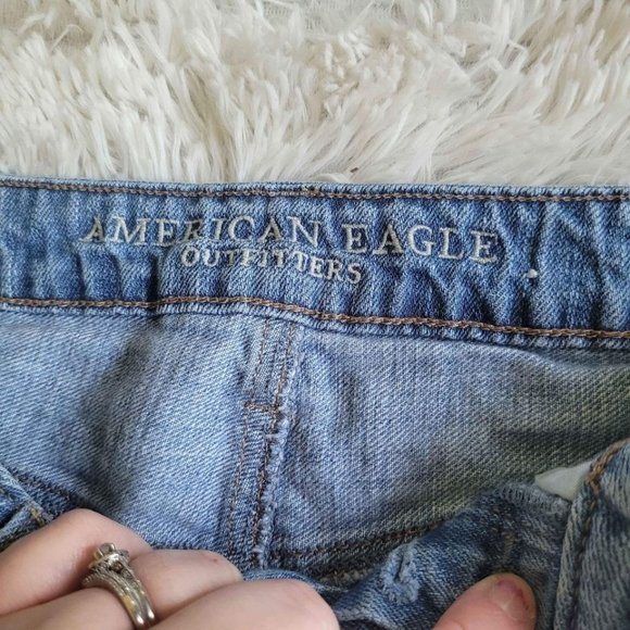 American Eagle Multi Button Denim Skirt Cut Off Raw Hem Y2K Size 0 - Picture 3 of 5